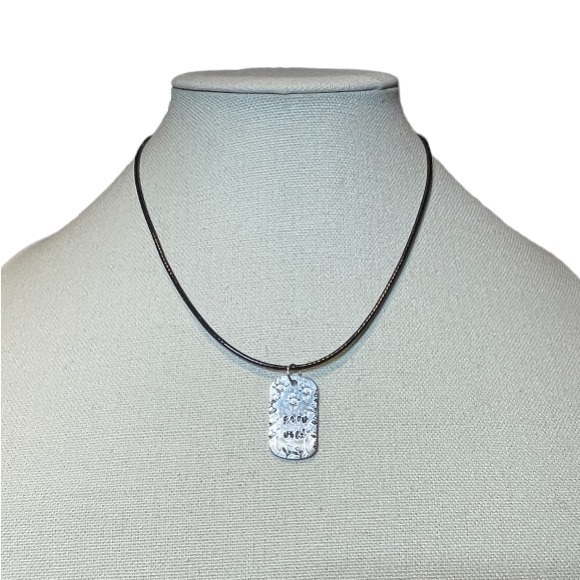 Handmade stamped grow wild silver aluminum dog tag
Black leather cord‎ necklace - Picture 3 of 7